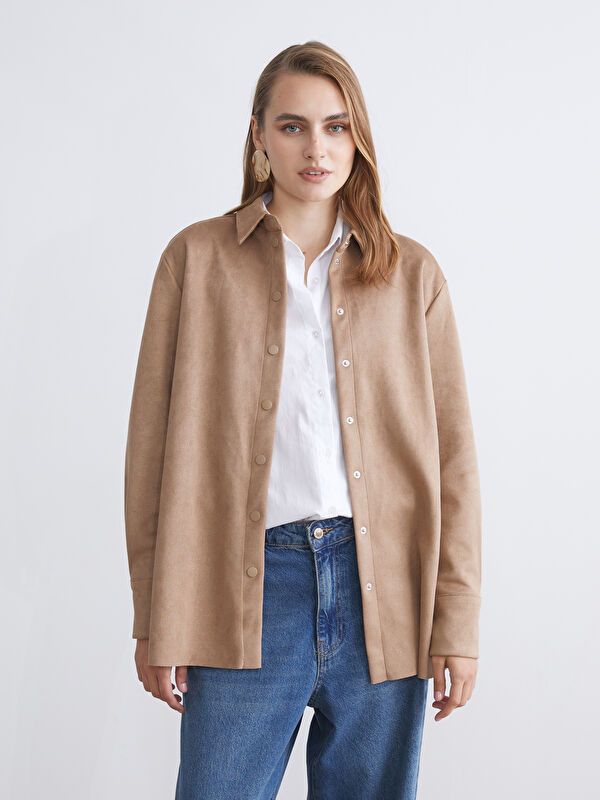 Moudda LC Waikiki - Chemise tissée manches longues Femme Brun clair - Tunisie 2