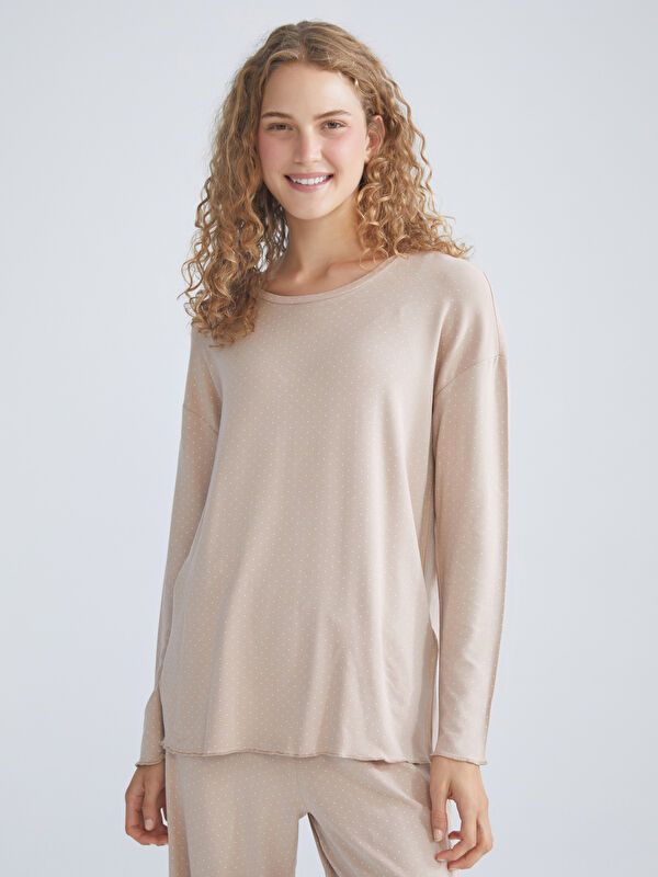 Moudda LC Waikiki - Pyjama en jersey manches longues Femme Imprimé beige - Tunisie 1
