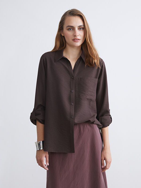 Moudda LC Waikiki - Chemise tissée manches longues Femme Brun - Tunisie 1