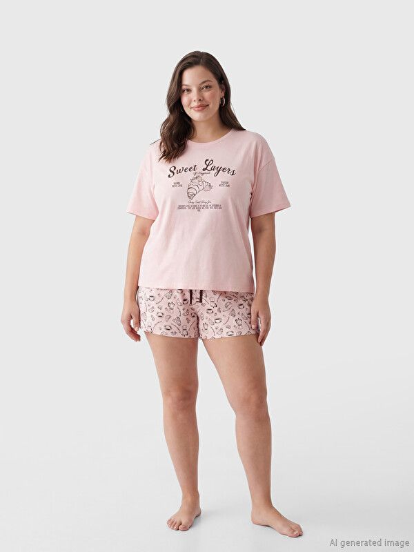 Moudda LC Waikiki - Ensemble court en jersey pour Femme couleur Rose imprimé - Tunisie 1