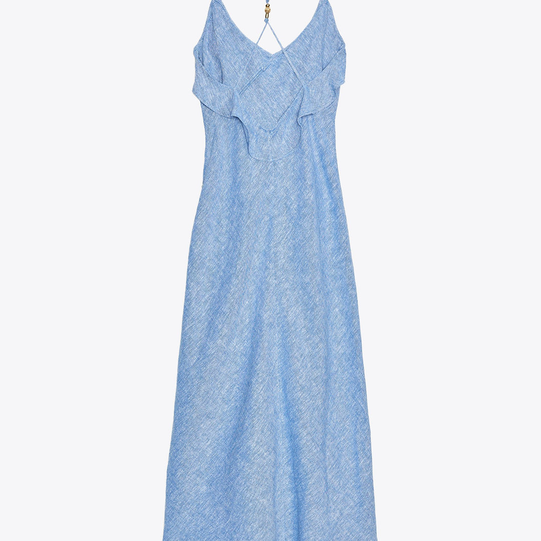 Moudda ZARA - Robe Midi Lingerie - Lin Indigo & Volants - Tunisie 2