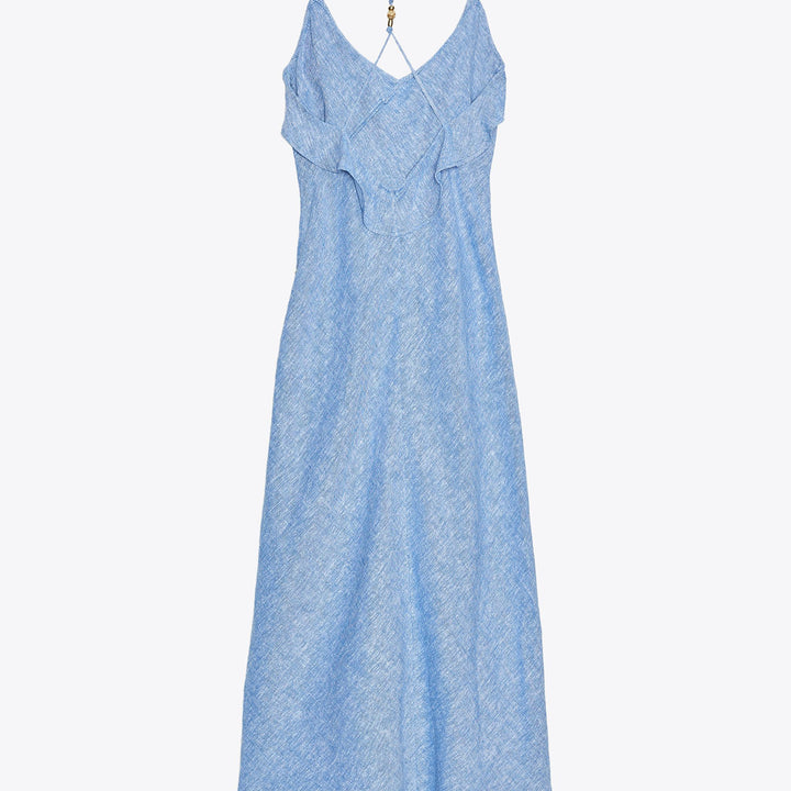 Moudda ZARA - Robe Midi Lingerie - Lin Indigo & Volants - Tunisie 2