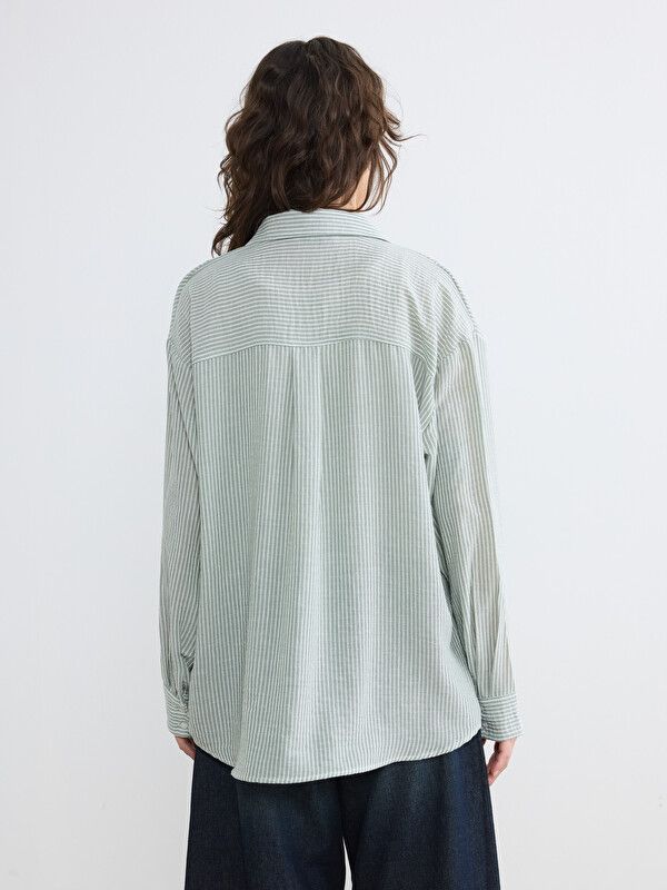 Moudda LC Waikiki - Chemise manches longues en tissu pour Femme couleur Vert rayé - Tunisie 4