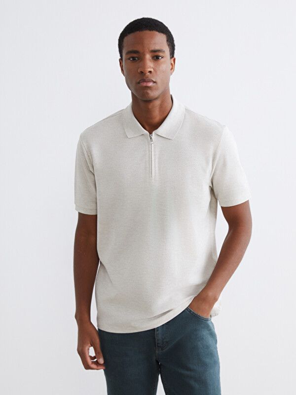 Moudda LC Waikiki - T-shirt col polo manches courtes en jersey pour Homme couleur Beige mélangé - Tunisie 1