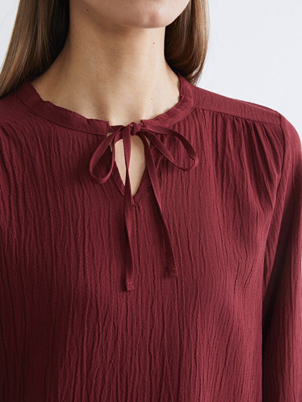 Moudda LC Waikiki - Chemisier (blouse) manches longues en tissu pour Femme couleur Bordeaux - Tunisie 3