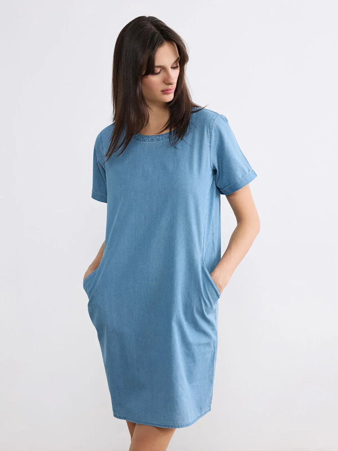 Moudda LC Waikiki - LCWAIKIKI Classic Crew Neck Mini Denim Dress - Tunisie 2