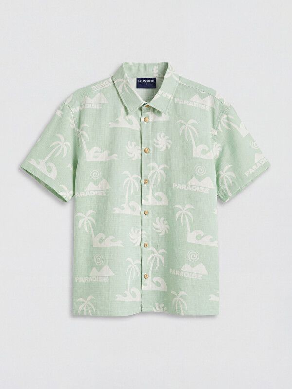 Moudda LC Waikiki - Chemise manches courtes en tissu pour Garçon couleur Vert menthe imprimé - Tunisie 1
