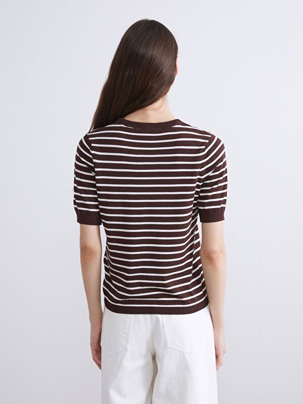 Moudda LC Waikiki - Pull tricot manches courtes Femme Ecru rayé - Tunisie 4