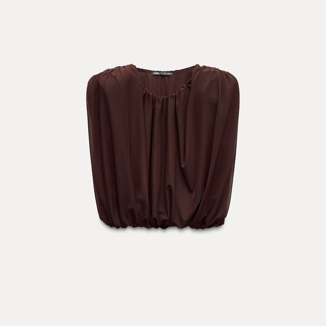 Moudda ZARA - Top en Tulle Drapé à Épaulettes - Tunisie 1