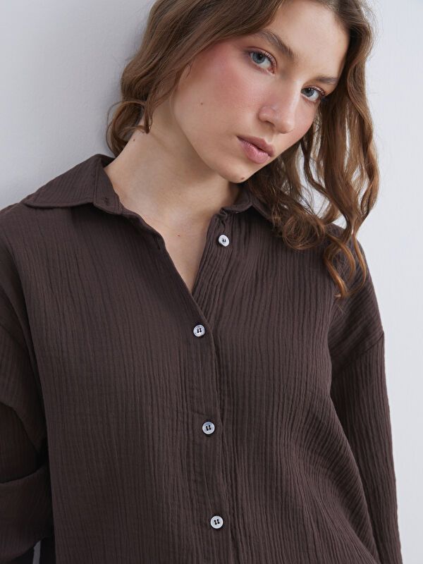 Moudda LC Waikiki - Chemise tissée manches longues Femme Brun - Tunisie 3