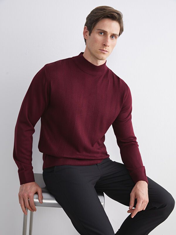 Moudda LC Waikiki - Pull en tricot couleur Bordeaux pour hommes - Tunisie 1
