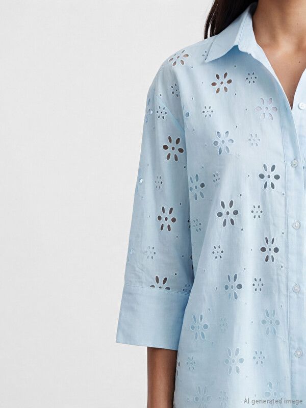 Moudda LC Waikiki - Chemise manches longues en tissu pour Femme couleur Bleu clair - Tunisie 3