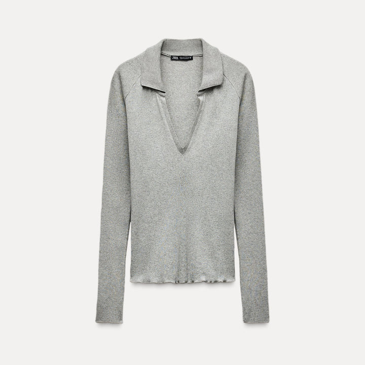 Moudda ZARA - T-shirt bi-matière, col en V, manches longues - Tunisie 1