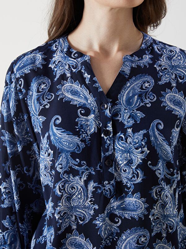 Moudda LC Waikiki - Blouse tissée imprimée manches longues Femme Imprimé marine - Tunisie 3