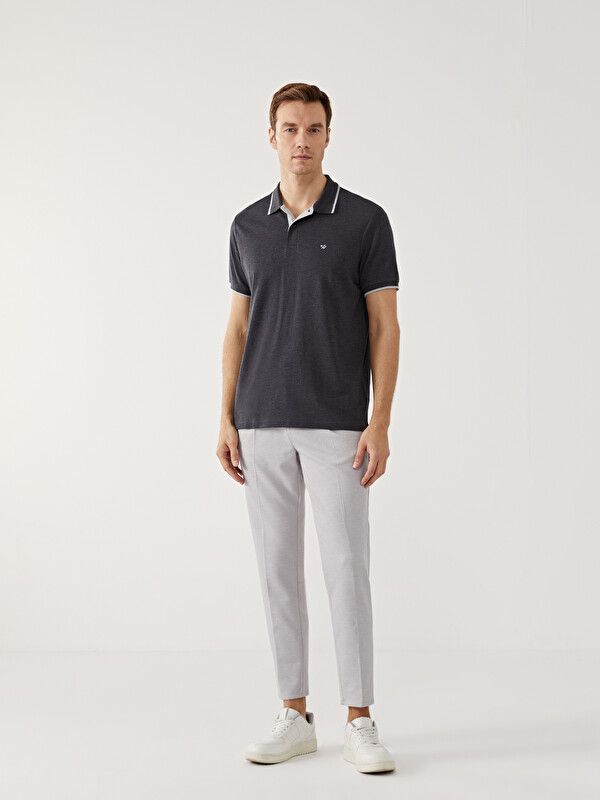 Moudda LC Waikiki - T-shirt col polo basique manches courtes en jersey pour Homme couleur Anthracite mélangé - Tunisie 2