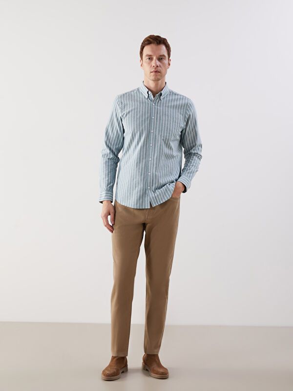 Moudda LC Waikiki - Chemise tissée manches longues Homme Rayures vertes - Tunisie 2