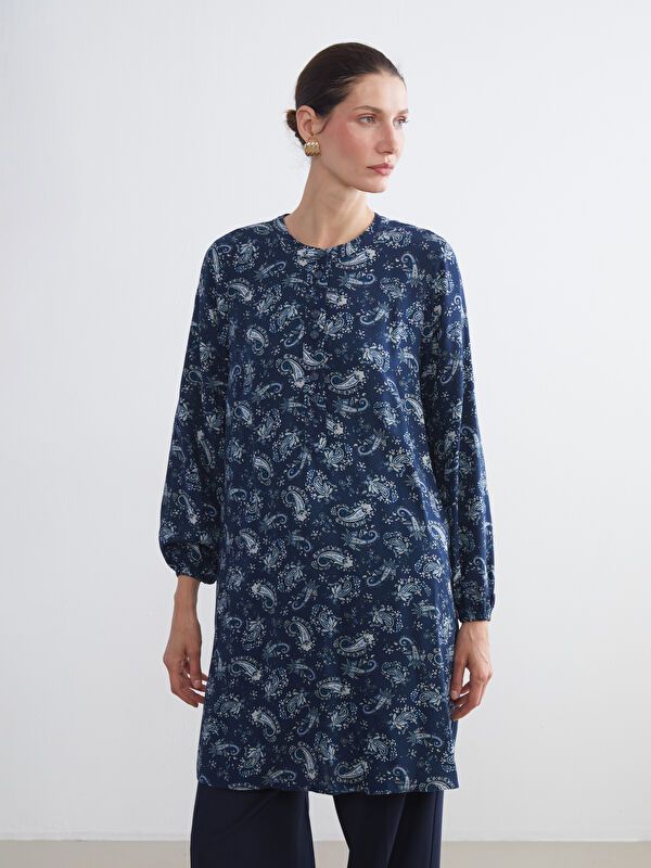 Moudda LC Waikiki - Tunique tissée imprimée manches longues Femme Imprimé à l'indigo - Tunisie 1