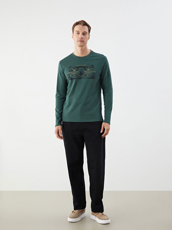 Moudda LC Waikiki - Sweatshirt jersey imprimé basique Homme Vert moyen - Tunisie 2