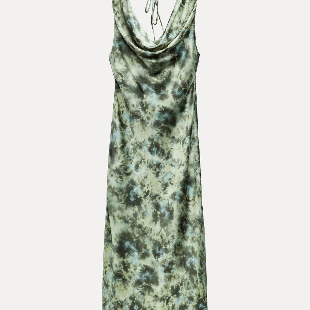 Moudda ZARA - Robe en satin imprimée tie & dye, décolleté plongeant - Tunisie 1