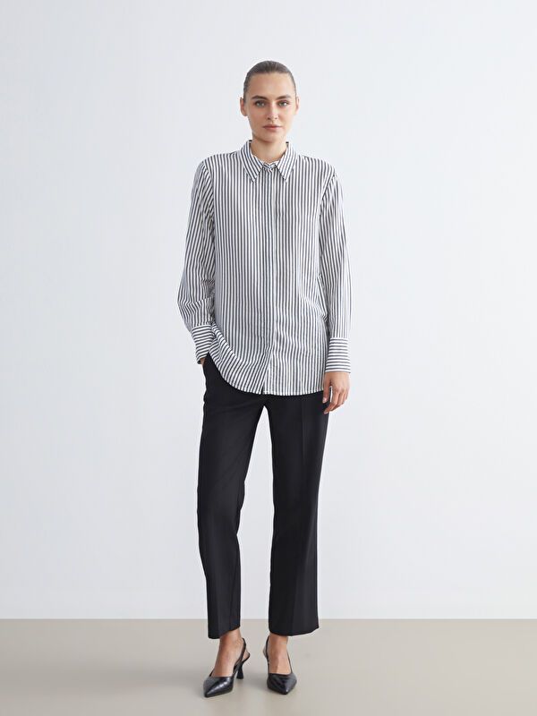 Moudda LC Waikiki - Chemise tissée manches longues Femme Rayures noires - Tunisie 2