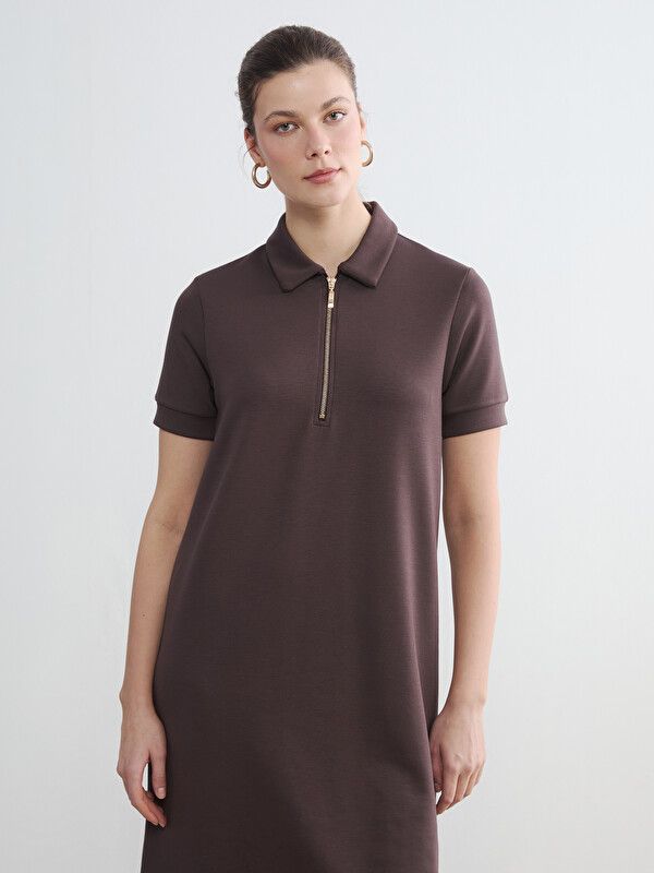 Moudda LC Waikiki - Robe manches courtes en jersey pour Femme couleur Marron - Tunisie 1
