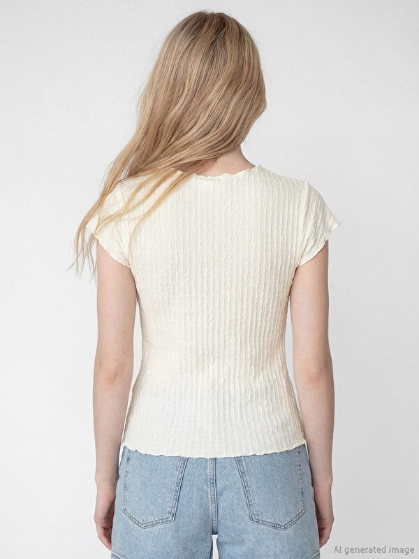 Moudda LC Waikiki - Body manches courtes en jersey pour Femme couleur Beige clair - Tunisie 3