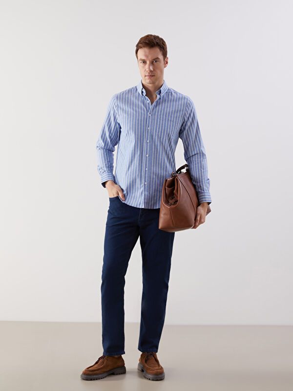 Moudda LC Waikiki - Chemise tissée manches longues Homme Rayures indigo - Tunisie 2