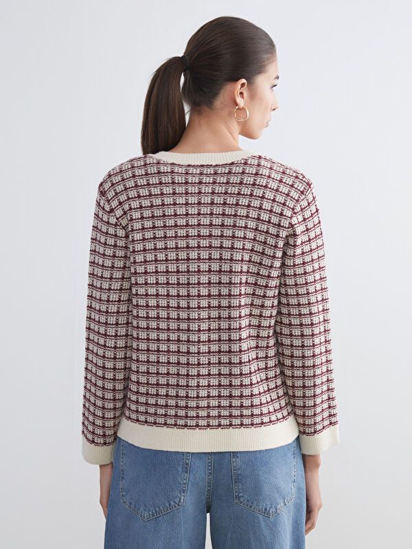 Moudda LC Waikiki - Cardigan tricot épais Femme Jacquar de bordeaux - Tunisie 4