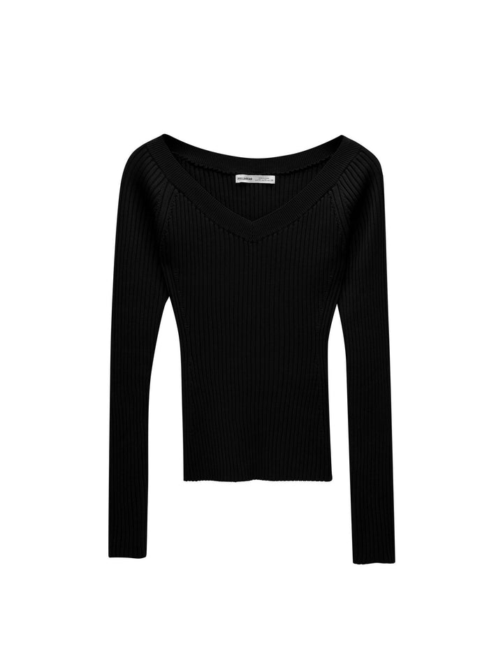 Moudda PULL & BEAR - Pull Col V Bardot Côtelé - Tunisie 5