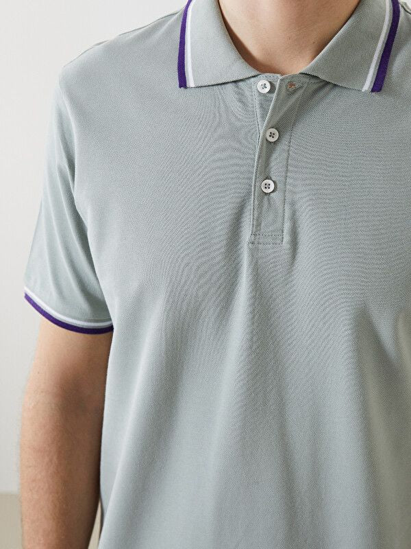 Moudda LC Waikiki - T-shirt col polo basique manches courtes en jersey pour Homme couleur Vert terne - Tunisie 3