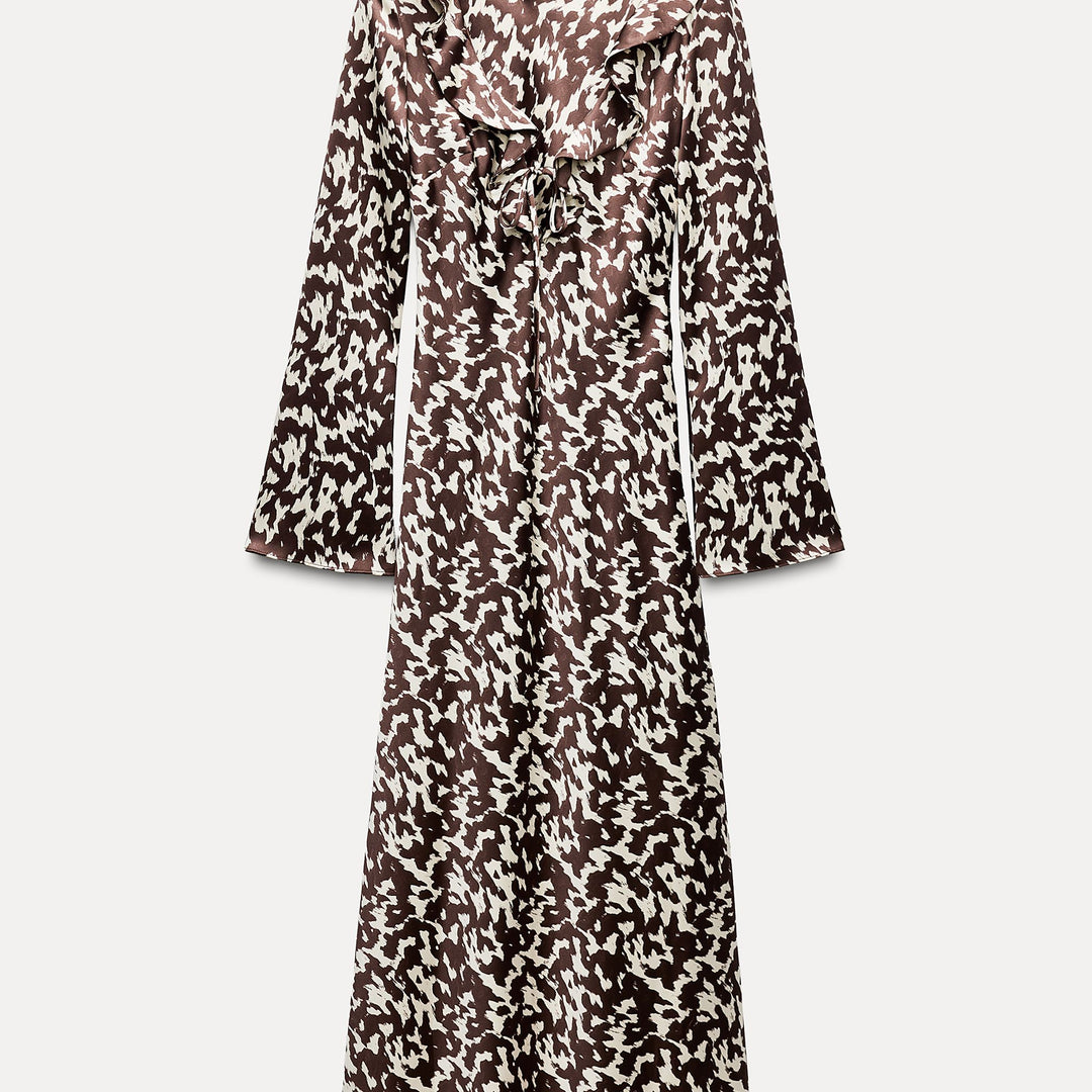 Moudda ZARA - Robe mi-longue satinée manches longues, volants - Tunisie 1