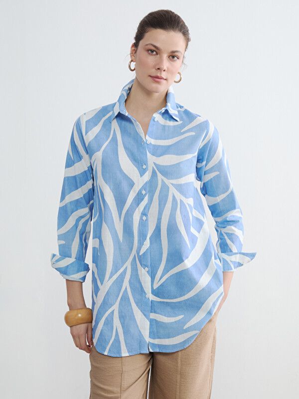 Moudda LC Waikiki - Tunique imprimée manches longues en tissu pour Femme couleur Bleu imprimé - Tunisie 1