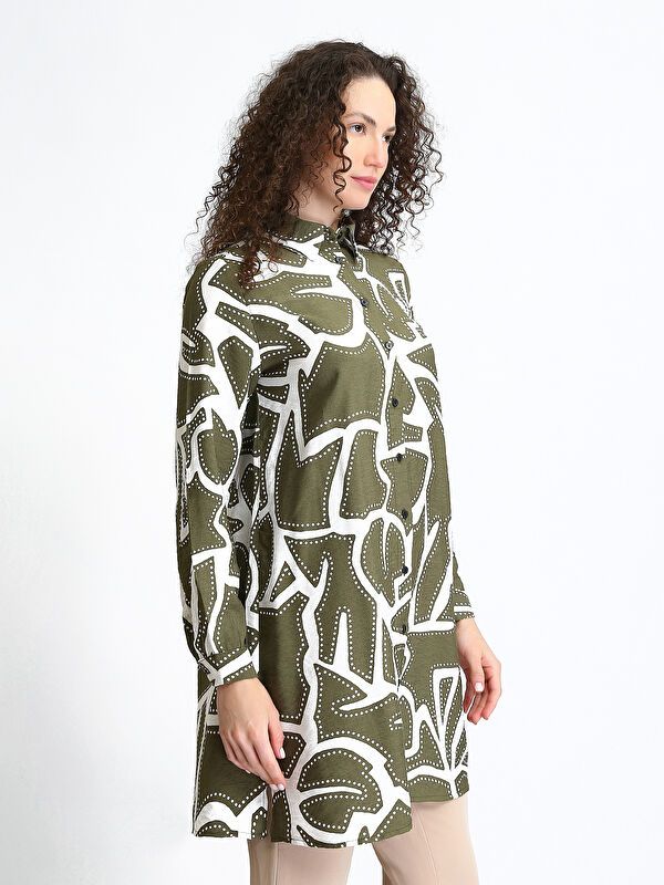 Moudda LC Waikiki - Tunique tissée imprimée manches longues Femme Kaki imprimé - Tunisie 4