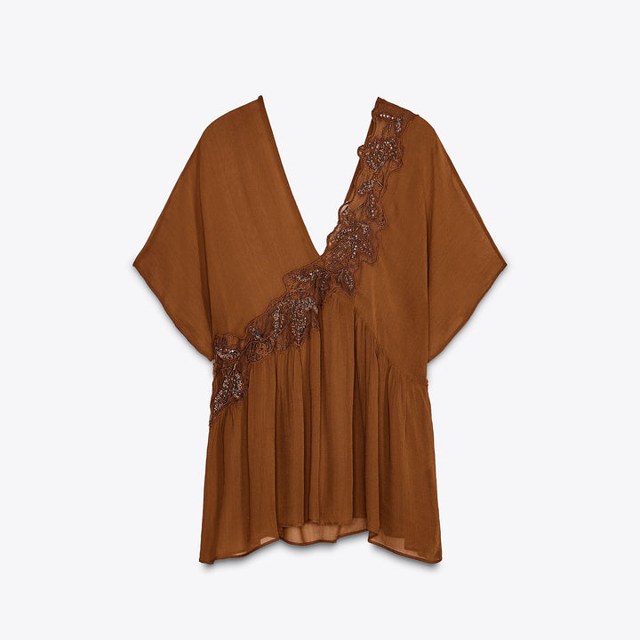 Moudda ZARA - Top Courte - Col Piqué, Broderie & Perles - Tunisie 1