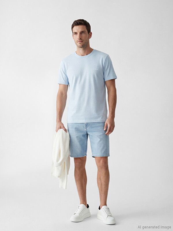 Moudda LC Waikiki - T-shirt imprimé manches courtes en jersey pour Homme couleur Bleu clair - Tunisie 2