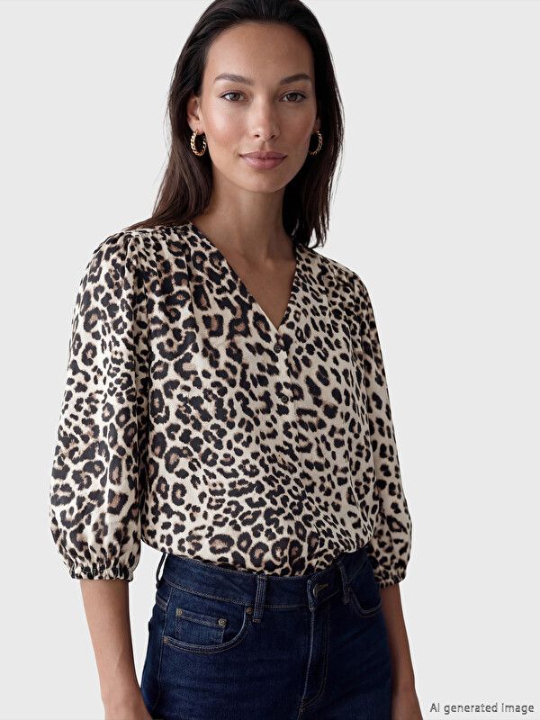 Moudda LC Waikiki - Chemisier (blouse) imprimé manches courtes en tissu pour Femme couleur Imprimé mixte - Tunisie 1
