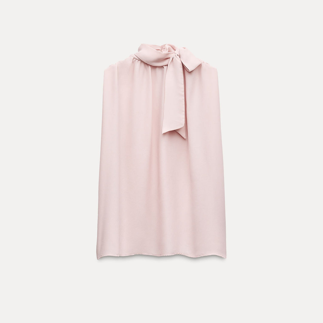 Moudda ZARA - Top en crêpe col bustier, nœud, manches courtes - Tunisie 1