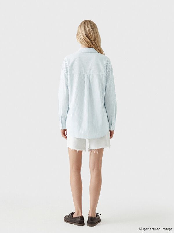 Moudda LC Waikiki - Chemise manches longues en tissu pour Femme couleur Bleu clair rayé - Tunisie 3
