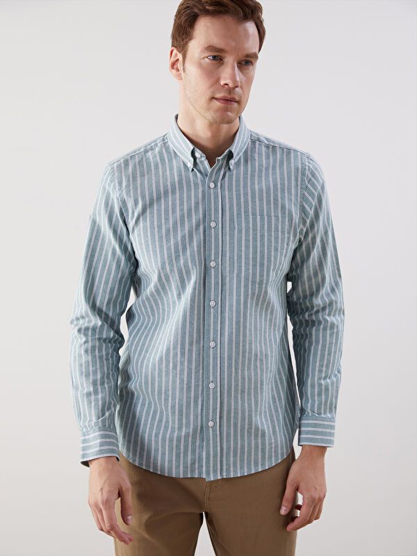 Moudda LC Waikiki - Chemise tissée manches longues Homme Rayures vertes - Tunisie 1