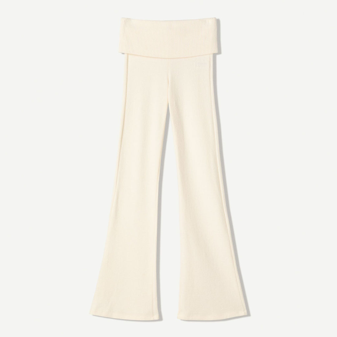 Moudda BERSHKA - Pantalon Flare Soft Touch - Ceinture & Revers (Écru) - Tunisie 1