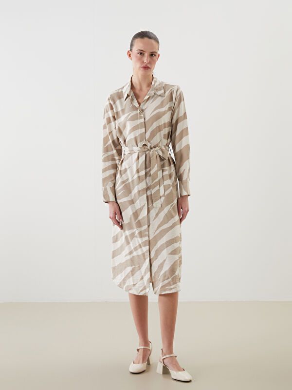 Moudda LC Waikiki - Robe tissée manches longues Femme Imprimé écru - Tunisie 1