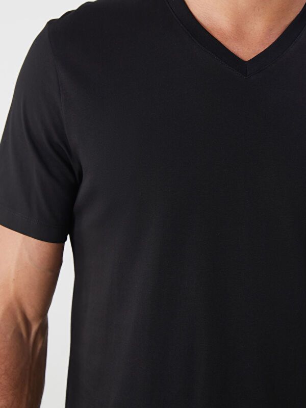 Moudda LC Waikiki - T-shirt jersey col V manches courtes Homme Noir - Tunisie 3