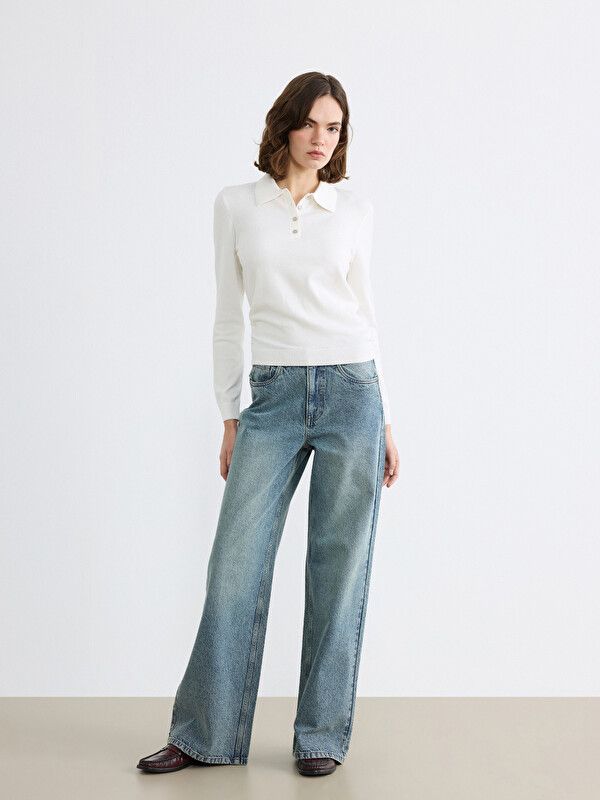 Moudda LC Waikiki - Jean basique en denim pour Femme couleur Teinte Bleu indigo moyenne - Tunisie 1