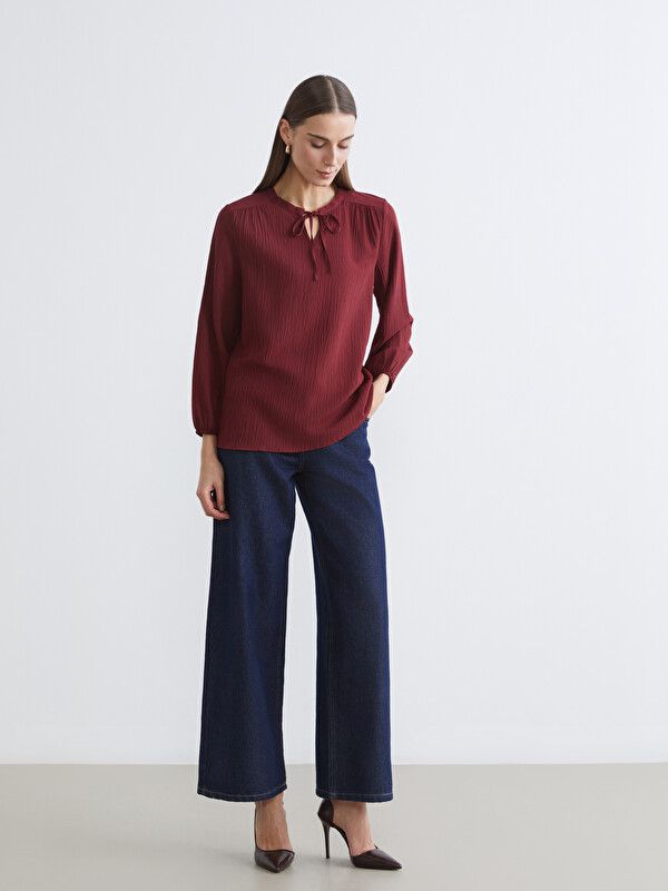 Moudda LC Waikiki - Chemisier (blouse) manches longues en tissu pour Femme couleur Bordeaux - Tunisie 2