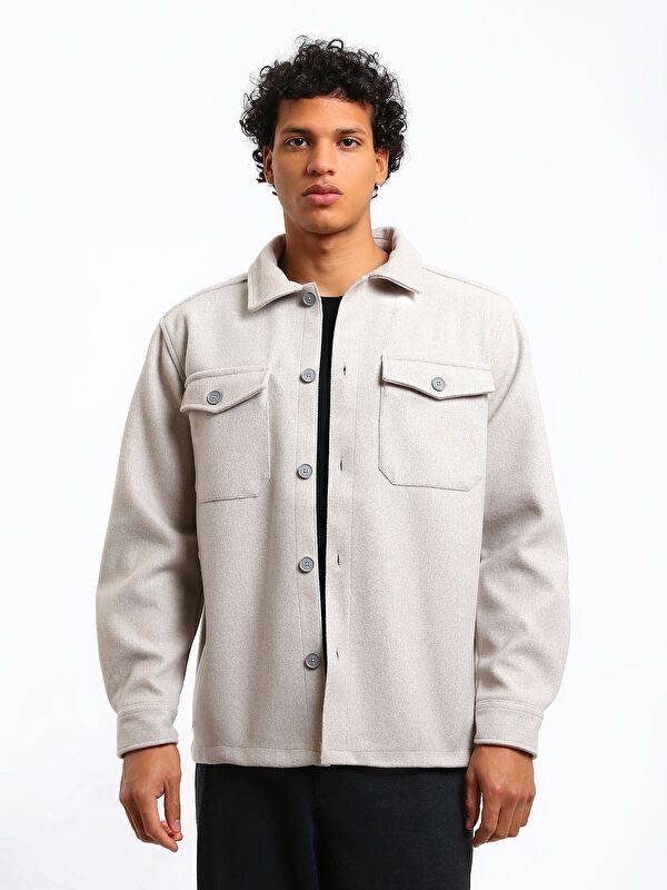 Moudda LC Waikiki - Surchemise en tissu (Shacket) couleur Gris pierre pour hommes - Tunisie 1