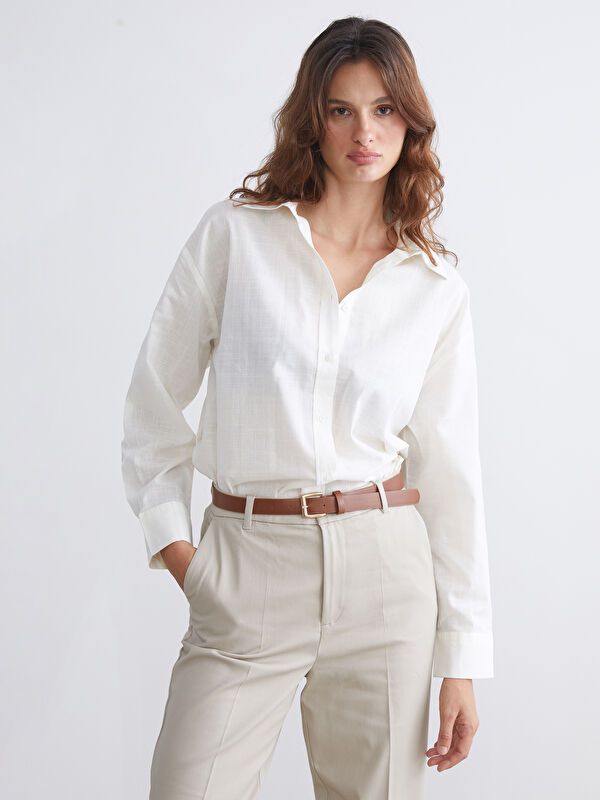 Moudda LC Waikiki - Chemise tissée manches longues Femme Ecru - Tunisie 1