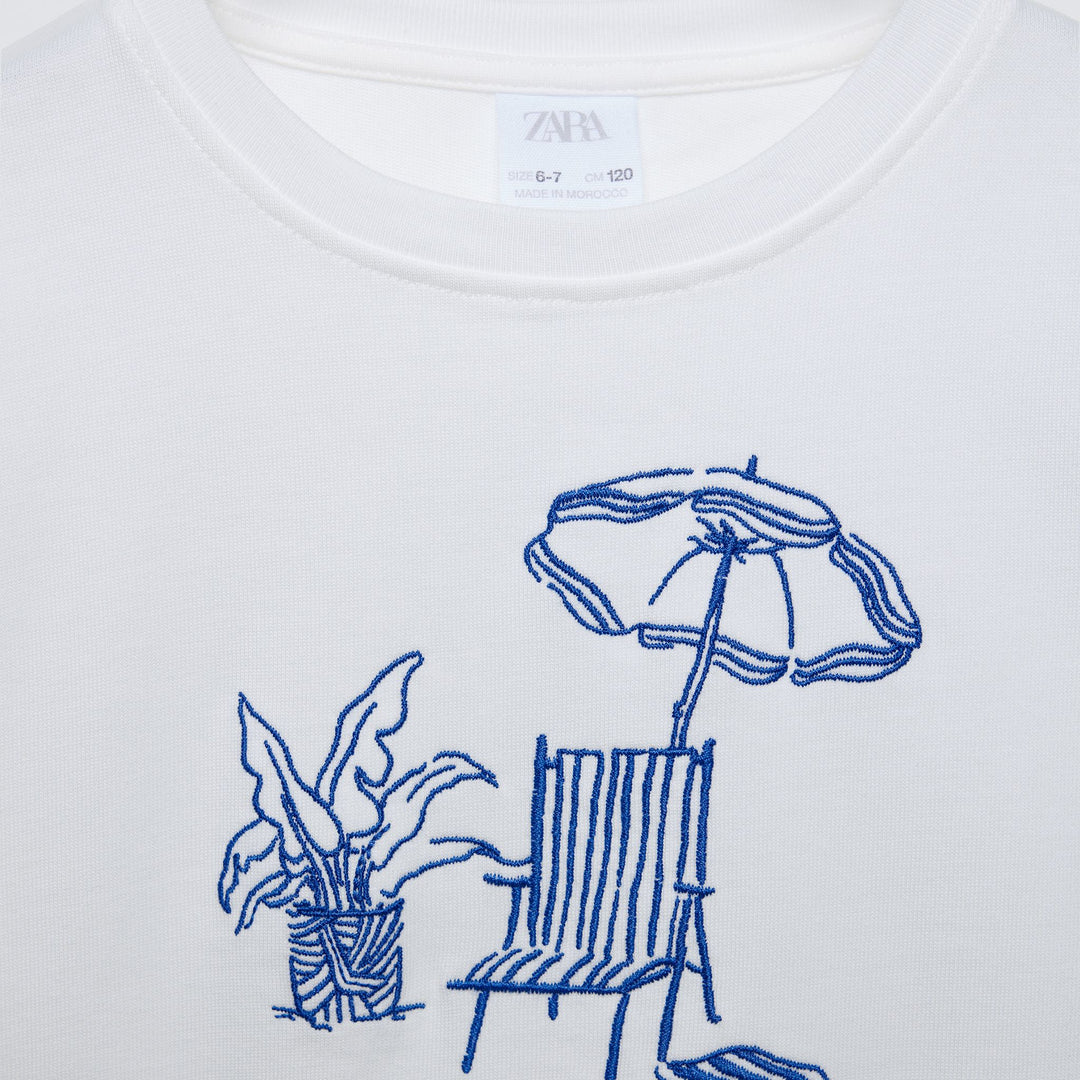 Moudda ZARA - T-shirt brodé chaise-longue et parasol - Tunisie 3