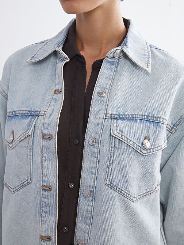 Moudda LC Waikiki - Chemise tissée manches longues en denim Femme Canne indigo clair - Tunisie 3