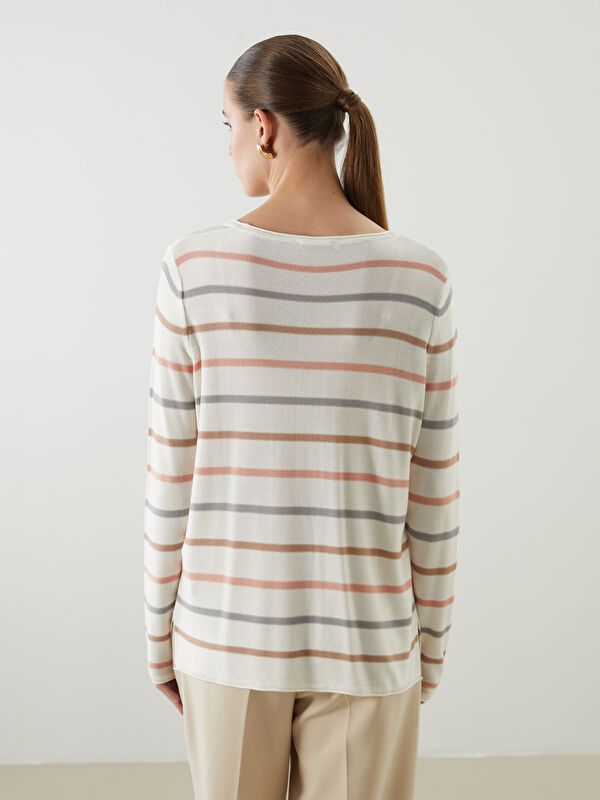 Moudda LC Waikiki - Pull tricot fin Femme Ecru rayé - Tunisie 4