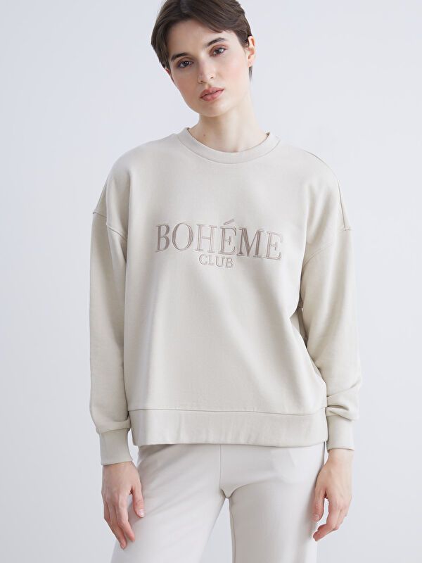 Moudda LC Waikiki - Sweatshirt jersey imprimé Femme Beige - Tunisie 1